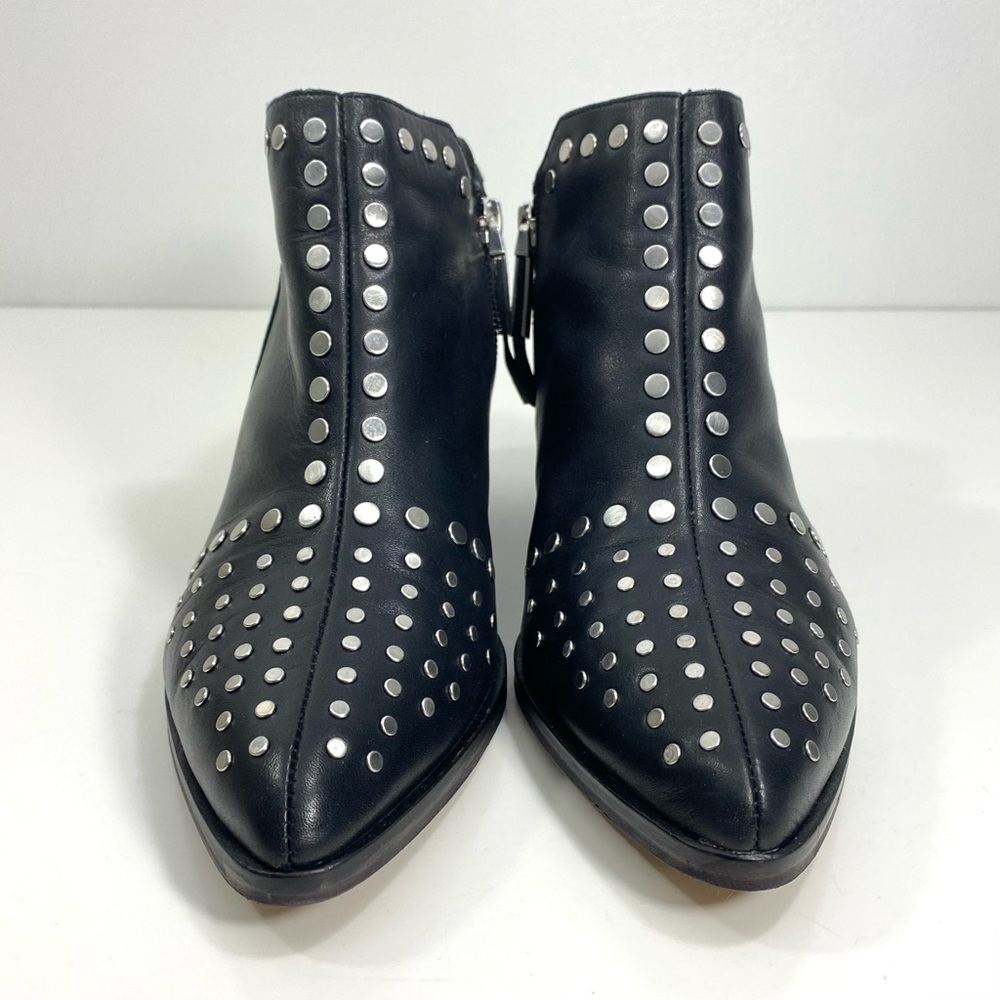 1. State Loka Black Leather Silver Studded Moto Biker Rock Western Ankle Boots 6 - Picture 4 of 12